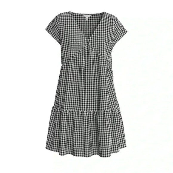 Time and Tru Black & White Gingham Checked Plus Size XXL (22) Short Sleeve Dress - Picture 3 of 9